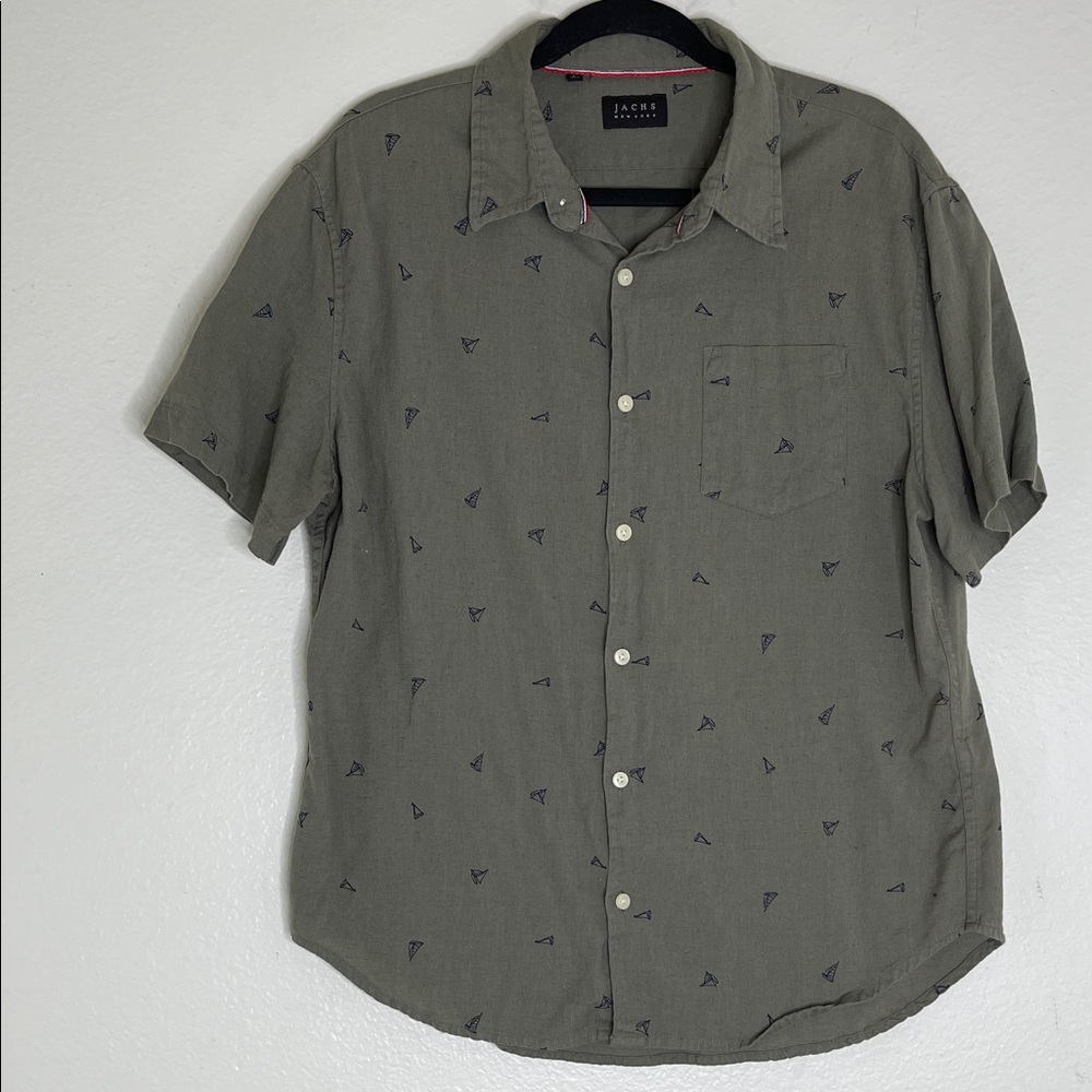 Jachs Olive Short Sleeve Button Down Shirt